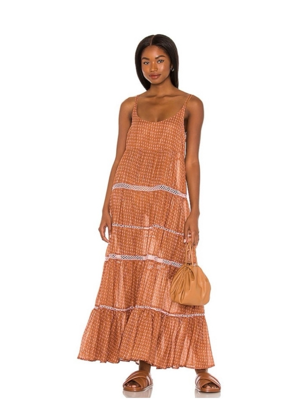 Intimately Free People Midnight Dance Print Maxi Dress Rust Combo Size Small